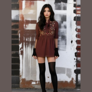 Zara Trafaluc Womens Maroon Floral Embroidered Chiffon Midi